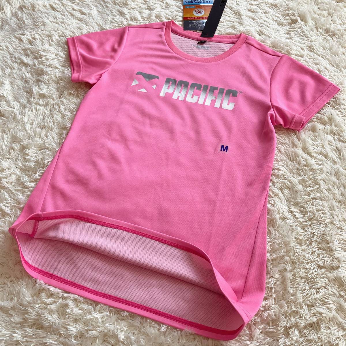 新品 未使用 PACIFIC パシフィック 半袖 Tシャツ Mサイズ ピンク テニス バドミントン 女性 スポーツ エクササイズ ゲームシャツ_画像2