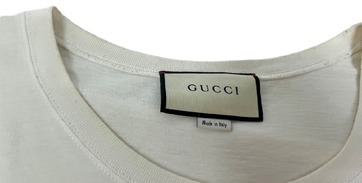 グッチ Tシャツ トップス S ロゴ アイボリー 白 半袖 綿 メンズ キャットヘッド キャット　GUCCI 【中古】_画像4