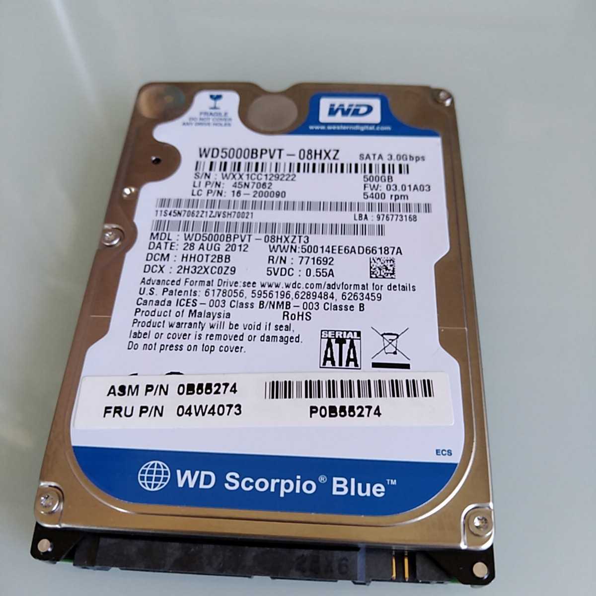 【ネコポス】 2 5インチ HDD WDC WD5000BPVT 08HXZT3 500GB 9 5mm 正常 1932時間 管S4-9 ...