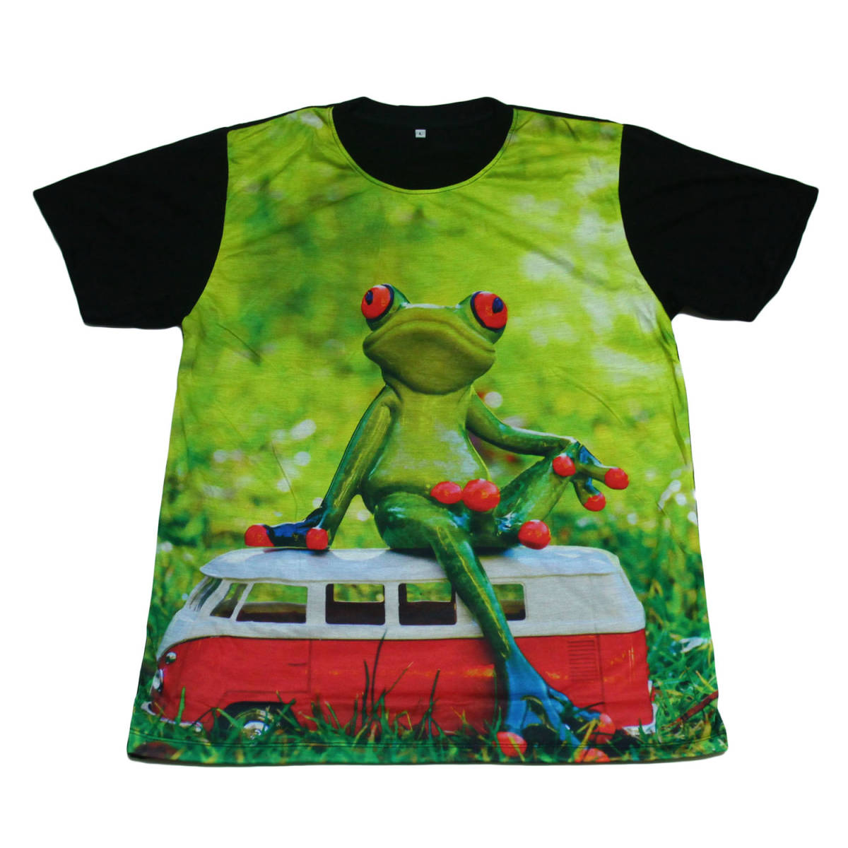 カエル 蛙 ワーゲンバス かわいい アニマル 動物 ストリート系 デザインTシャツ おもしろTシャツ メンズ 半袖★tsr0138-blk-xl_画像1