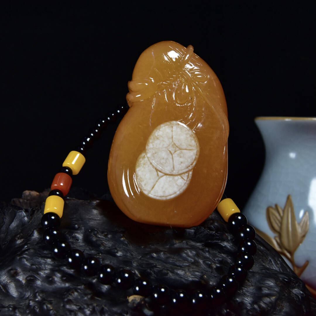 【聚寶齋*清*古寿山石*田黄石*細密彫*福在眼前】希少珍品 置物 賞物 中国時代美術 A1