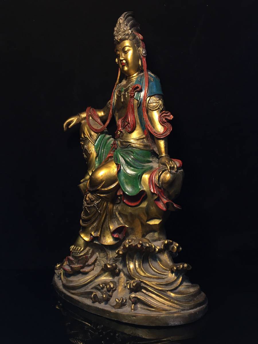 中国美術 時代 観音像 仏像 銅製 座像 両脇侍 一対 高7~7.4 中国美術 時代 観音像 仏像 銅製 座像 両脇侍 一対 高7~7.4