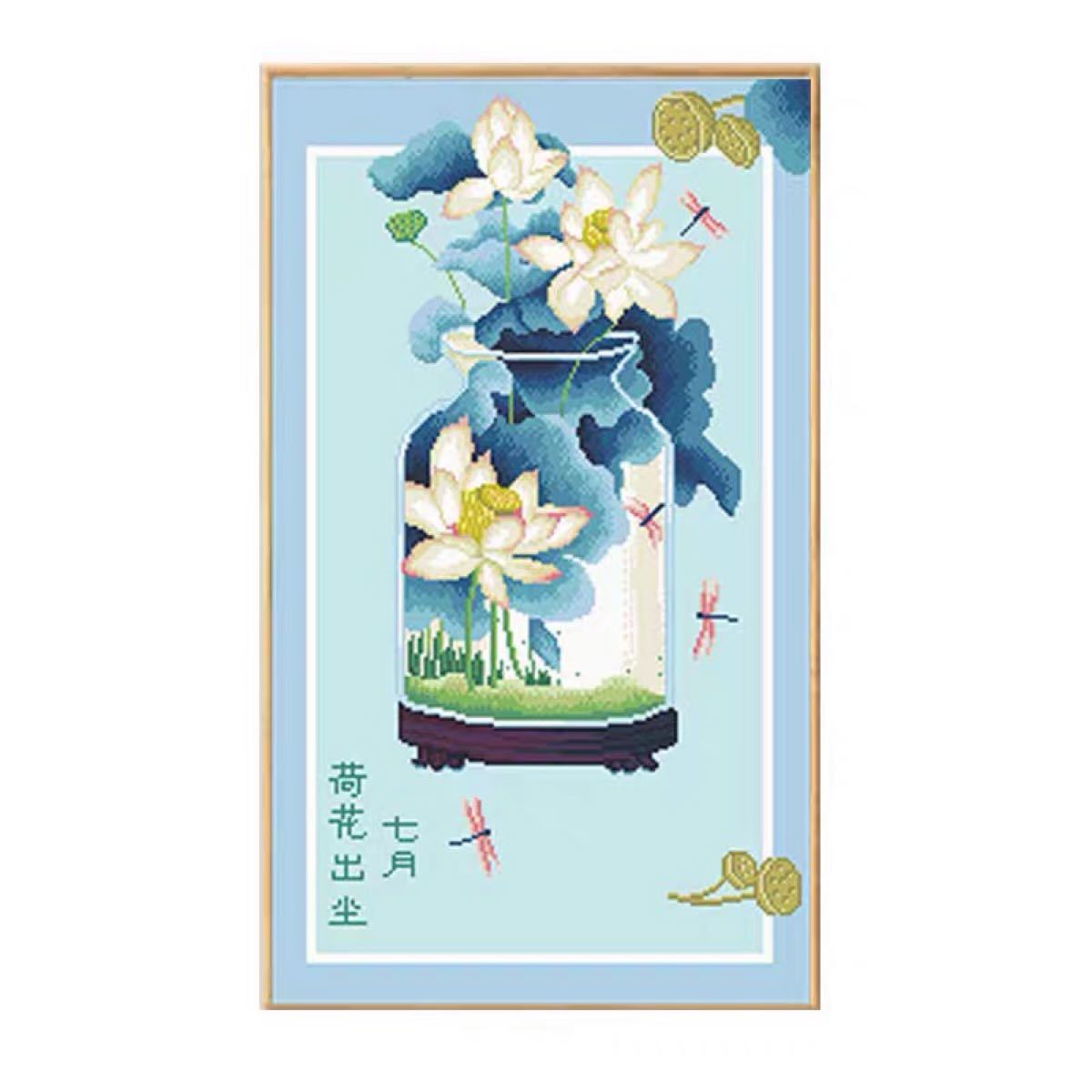 クロスステッチ刺繍キット　 11CT 印刷有り　「七月の花」