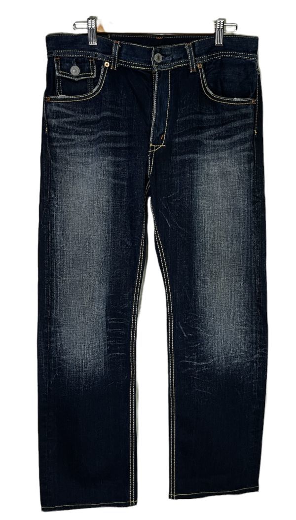 BIGJOHN ビッグジョン DENIM CRAFT 濃いインディゴデニム W34(86) ハチノス ひげ落ち W二色ステッチ ダメージ USED ヴィンテージ古着 0294_画像1