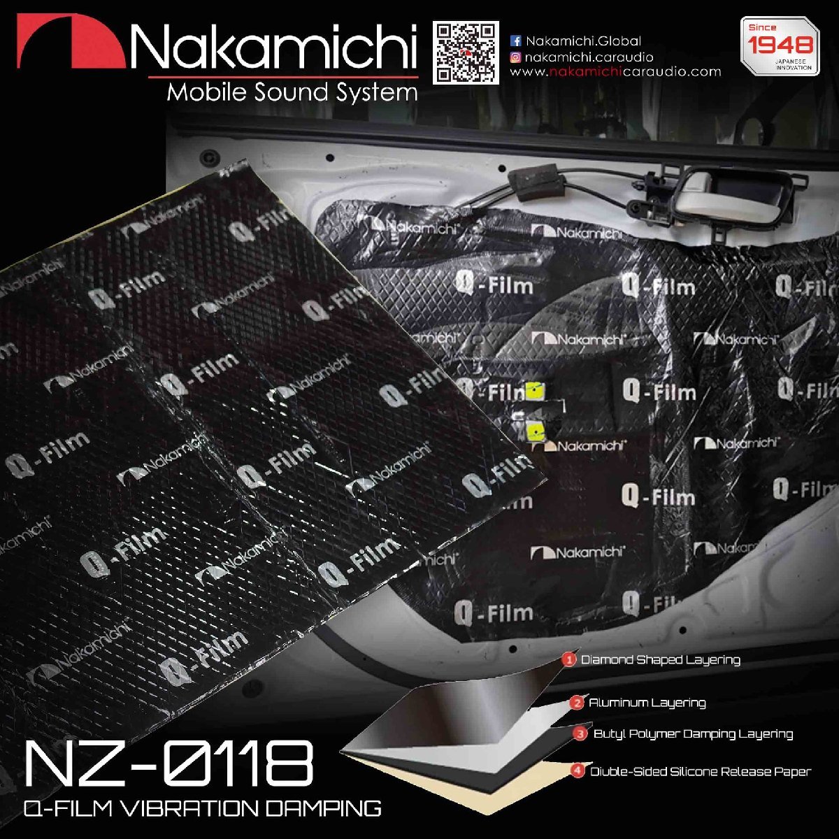 ■USA Audio■ナカミチ Nakamichi NZ-0118 Q-Film (旧NZ-0117) Qフィルムエースの制振マット(制振材)820x460mm 6枚入り●税込_画像1