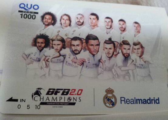 * free shipping * BFB2.0 Champions Real Madrid original QUO card (1000 jpy minute )