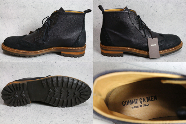 新品コムサメン 最高級イタリア製 本革 ウイングチップ ブーツ黒42/26.0-26.5/定価5.1万円/靴/レザー_画像3