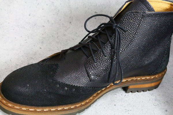 新品コムサメン 最高級イタリア製 本革 ウイングチップ ブーツ黒42/26.0-26.5/定価5.1万円/靴/レザー_画像2