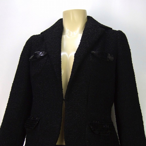 A as good as new *TO BE CHIC toe Be Schic * black * beautiful solid tweed weave * Kirameki spangled & stitch entering * woman super skirt suit *40/L*11 number 