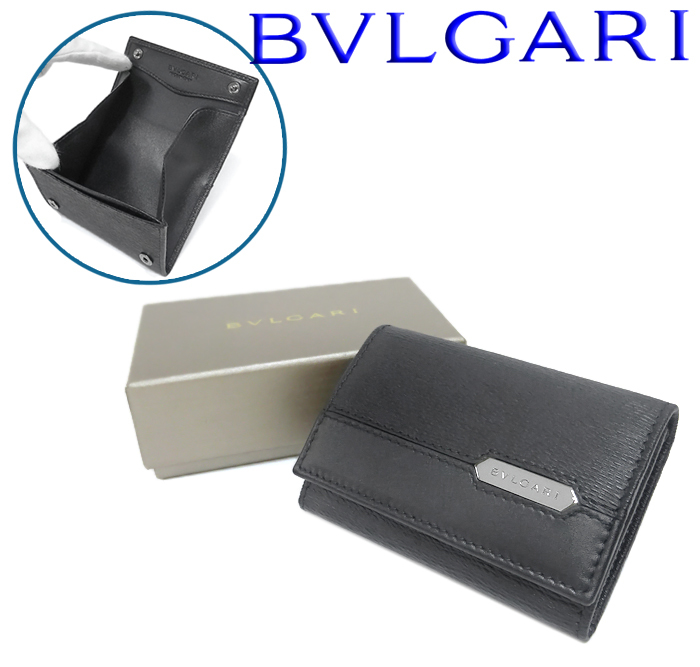 【未使用品 超美品】 ブルガリ BVLGARI Wホック 二つ折り コインケース BOX型 小銭入れ 財布 レザー ブラック 黒 メンズ レディース 箱付_画像1