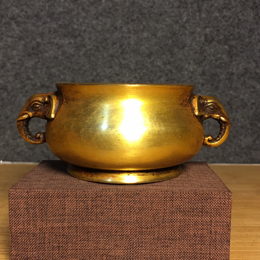 精品収蔵・紫銅製・金鍍・雙象耳・熏香炉】・供養品・置物・古賞 精品収蔵・紫銅製・金鍍・雙象耳・熏香炉】・供養品・置物・古賞