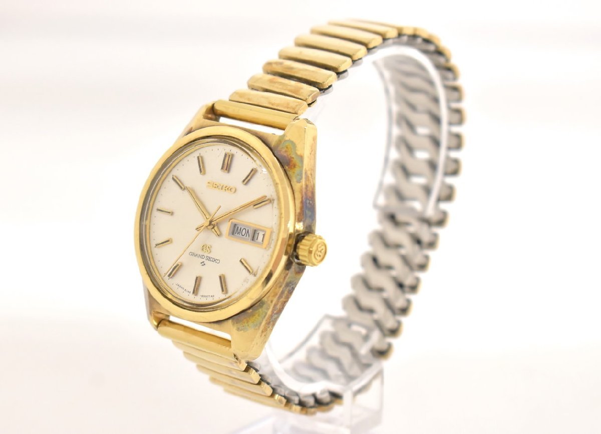 セイコー SEIKO 腕時計 グランドセイコー 6146-8000 自動巻 CAP GOLD ハイビート デイデイト 初期型 諏訪マーク ベルト社外品 → 2208LK001
