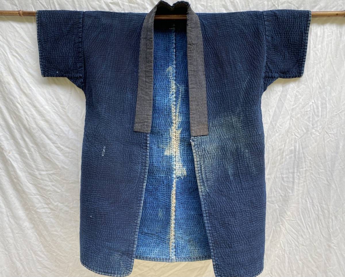 最高の色味 庄内刺し 明治期 大正期 どんざ 浜着 雷紋 藍染 手差し もめん JAPAN VINTAGE ジャパンヴィンテージ BORO 襤褸 東北 10s20s