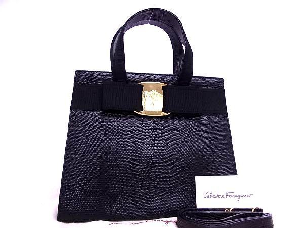 1円□美品□Salvatore Ferragamo フェラガモ ヴァラリボン リザード型