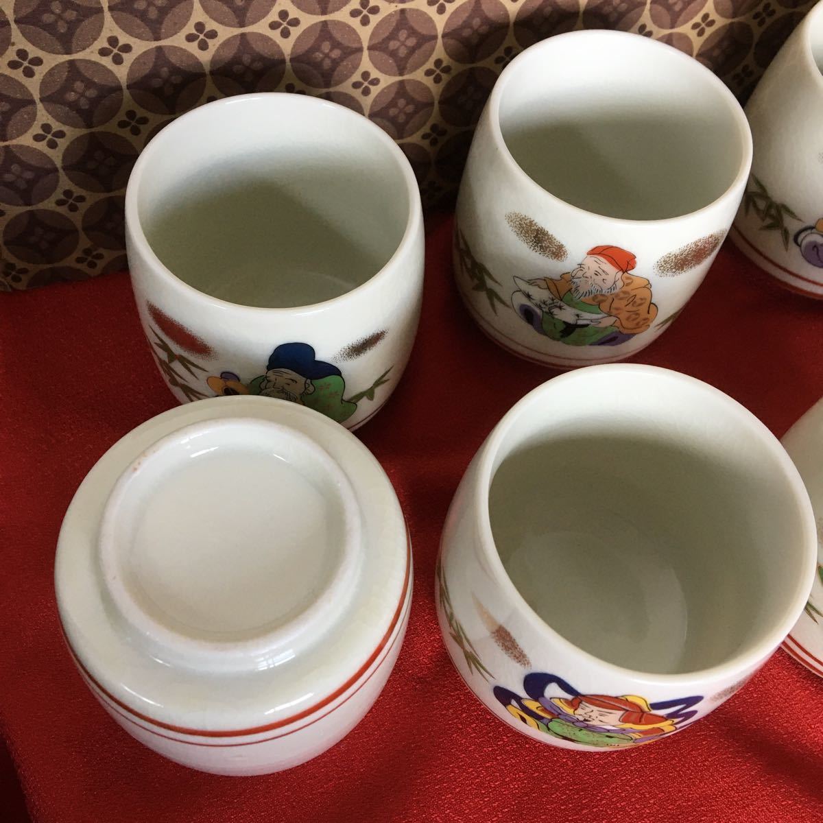 常滑焼 義叟作 伯宝彫り 七福神 急須 湯呑7点セット 茶器 煎茶道具
