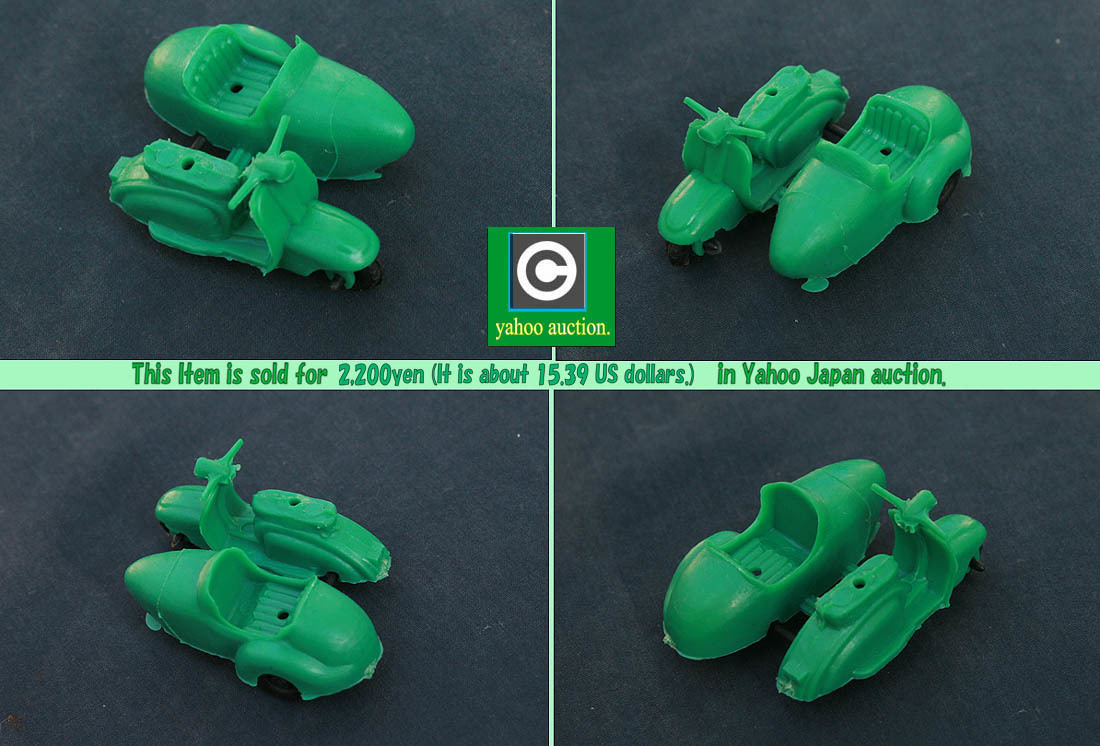 レア! 60年代ランブレッタ2型 サイドカーのミニチュア 緑系 ZIX社(ポルトガル製)30年程前にフランスで購入後 長年展示保管のビンテージ品_製品内容をご理解の上でお買い上げ下さい。