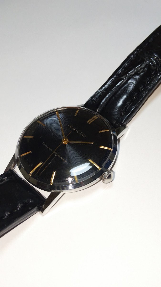 SEIKO Crown 黒文字盤 ベルトDバックル付 セイコー クラウン 19石