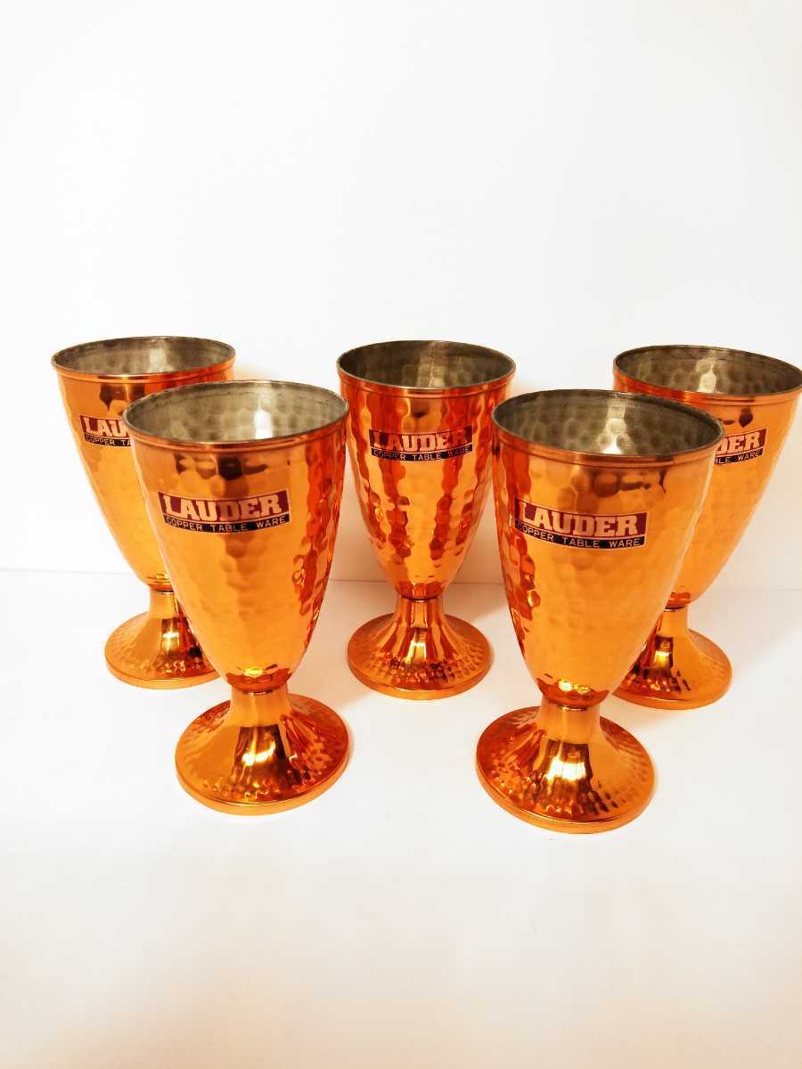 純銅製　ゴブレット　5客セット　グラス　LAUDER ビンテージ 酒器　ビア　レトロ　美品　（検索）　ビール　カクテル　ワイン　銅製　金属_画像3