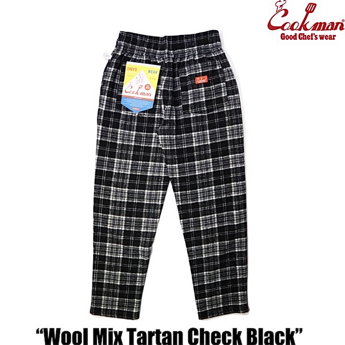 Lサイズ COOKMAN シェフパンツ WOOL MIX タータンチェック ブラック クックマン Chef Pants ウールミックス フランネル_画像2
