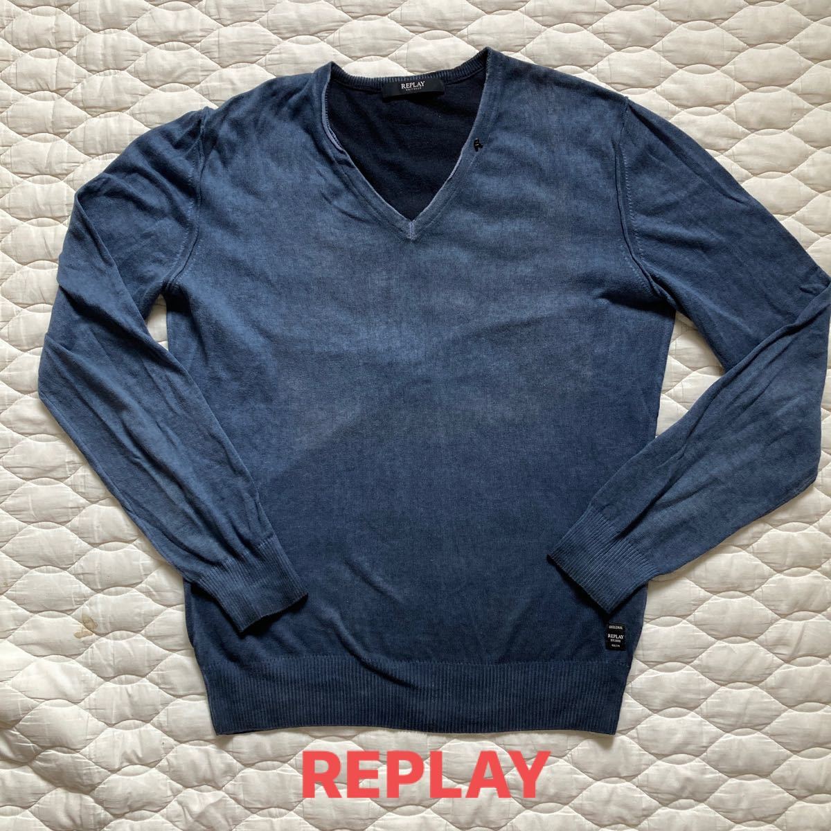 REPLAY コットンニット　長袖ニット　長袖カットソー　長袖Tシャツ　Vネックセーター