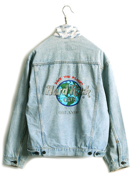 90s ■ ハードロックカフェ ロゴ刺繍 デニム ジャケット メンズ レディース S / 古着 90年代 Gジャン ジャンパー Hard Rock Cafe ブルゾン