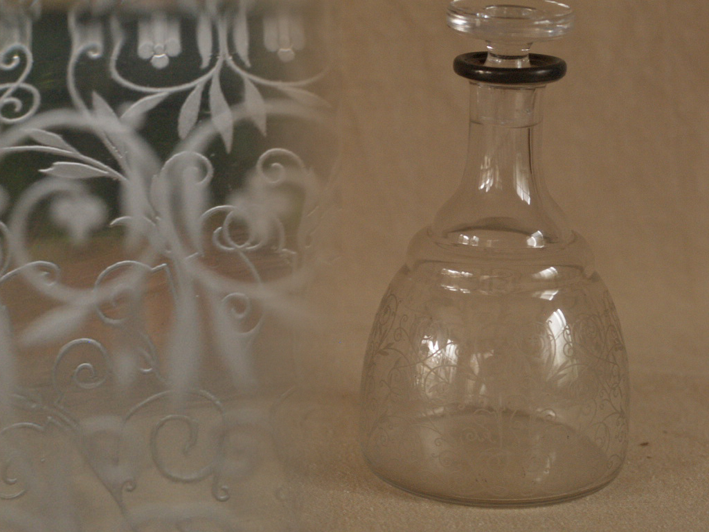 19世紀 オールドバカラ アシッドエッチング小瓶 シルバー縁 Baccarat 