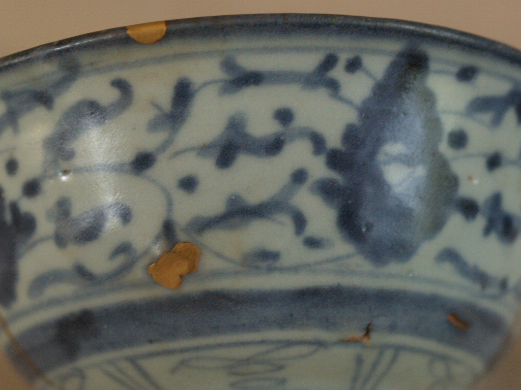 江戸時代 安南茶碗14ｃｍ 古染付 古伊万里 金継 茶道具 木箱付 古美術の画像10