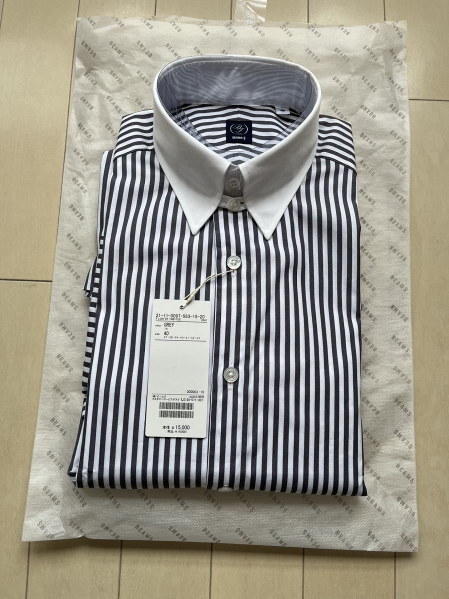 新品 BEAMS F / ロンドンストライプ クレリック タブカラーシャツ