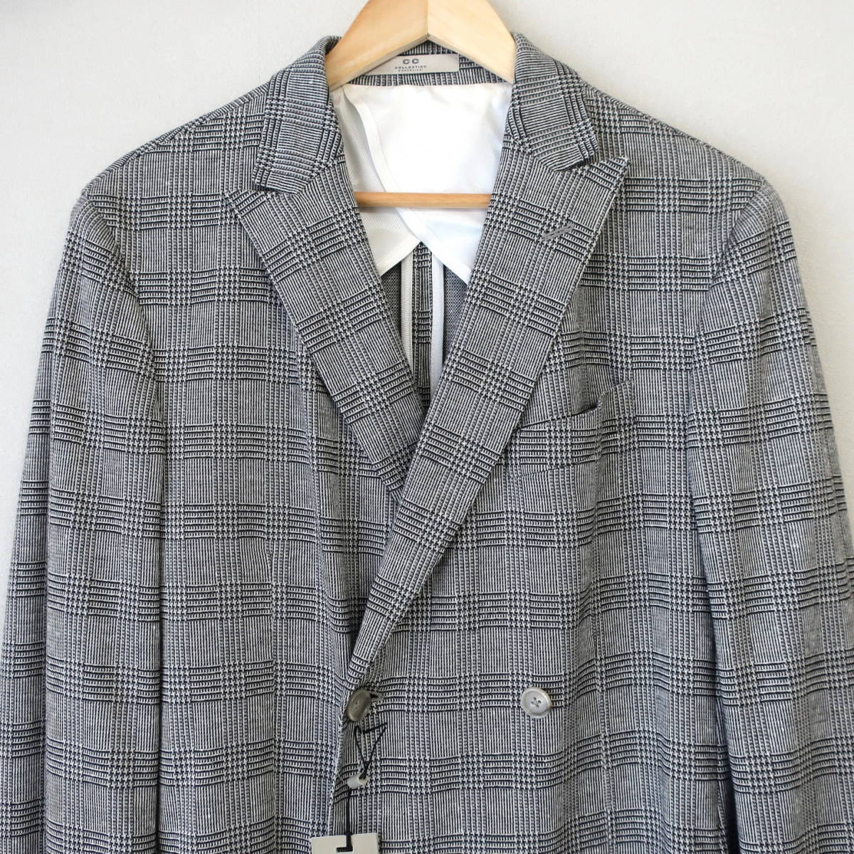 新品 コルネリアーニ CC CORNELIANI ダブル ブレザー テーラードジャケット オフィスカジュアル グレー チェック メンズ 50 LL XLサイズ