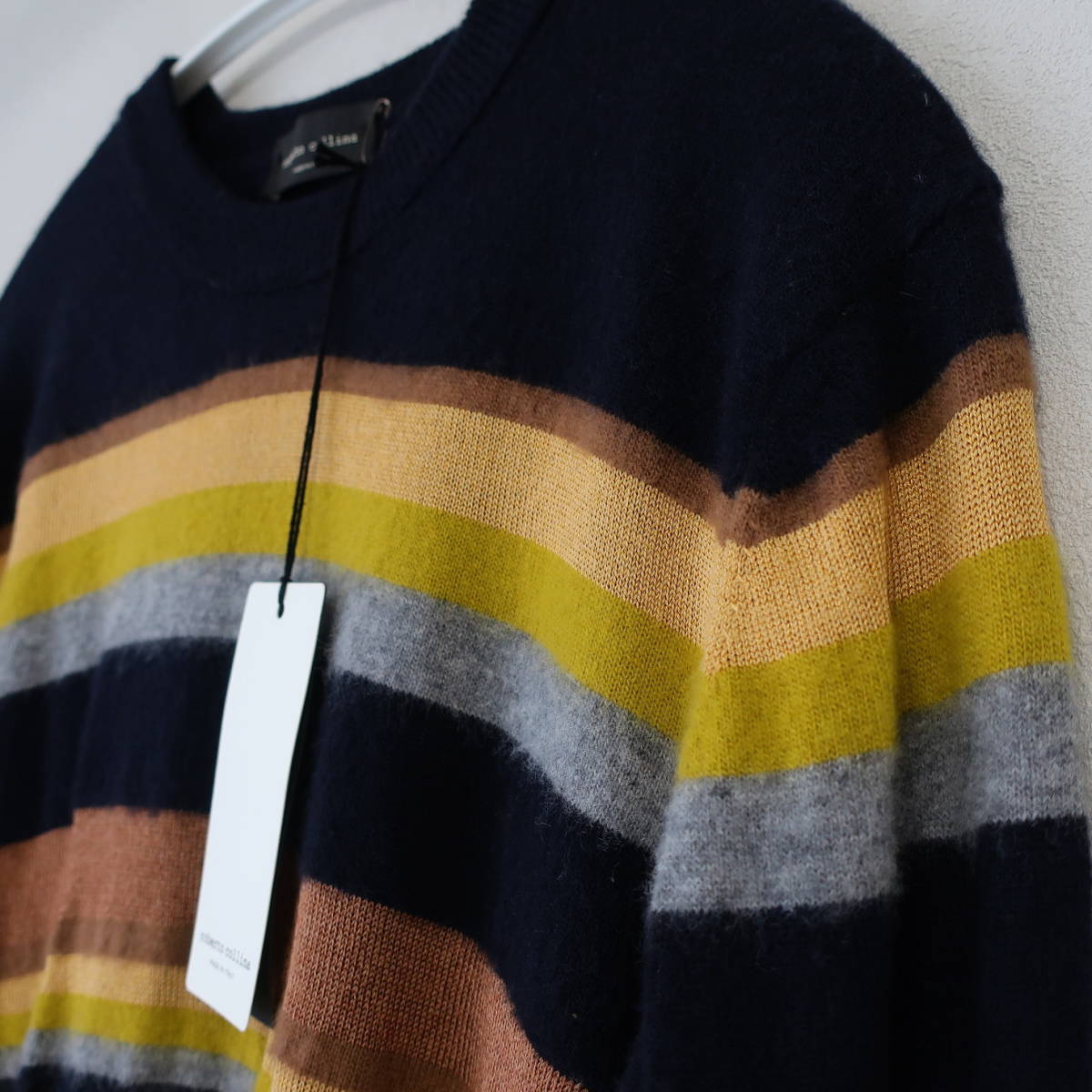  новый товар roberto collinaro ремень колли na Италия производства многоцветный окантовка шерсть свитер вязаный круглый вырез tops мужской 50 XL размер 