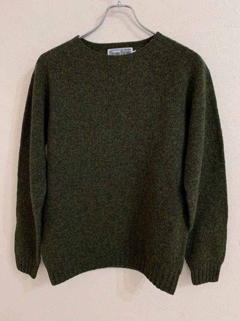美品ハリウッドランチマーケット×Harley スコットランド製　ウールセーター　38サイズ　グリーン系_画像1