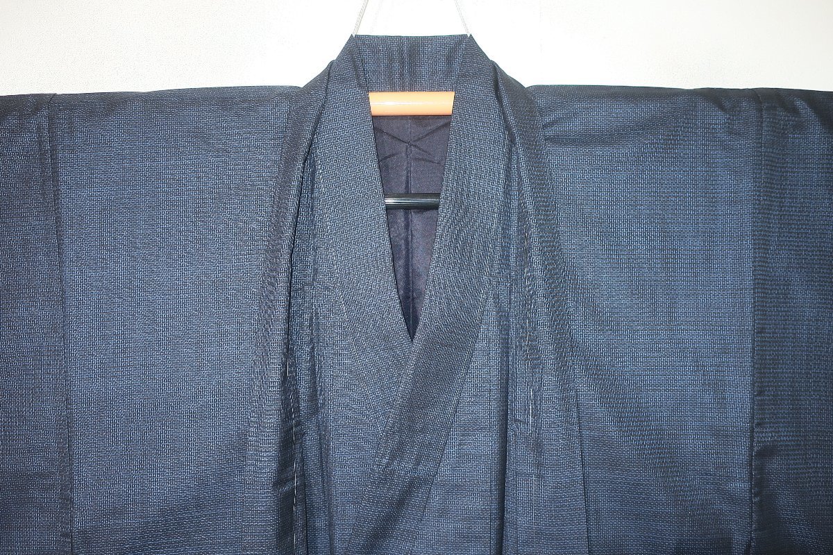 柔らかな質感の 弐7753 本絹泥藍大島紬男着物羽織 裄67丈135К藍紺瑠璃 