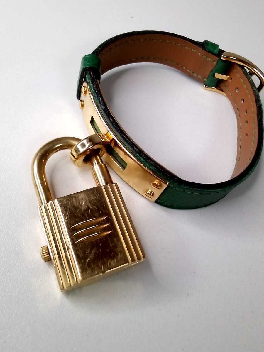 SA181-60◇ HERMES エルメス 南京錠型 ケリーウォッチ グリーン