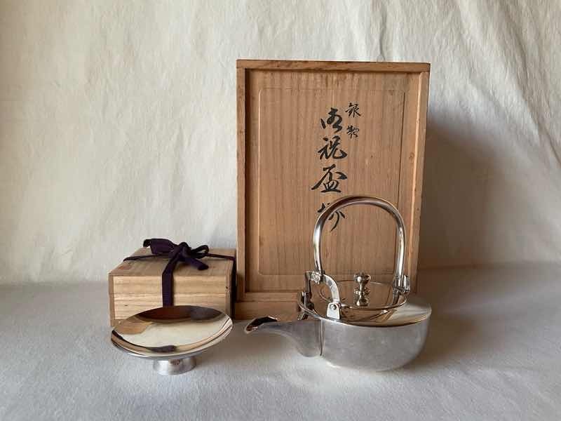 尚美堂 純銀 酒器 御祝盃揃 お屠蘇 純銀杯 約376g 工芸品 尚美堂 純銀 酒器 御祝盃揃 お屠蘇 純銀杯 約376g 工芸品