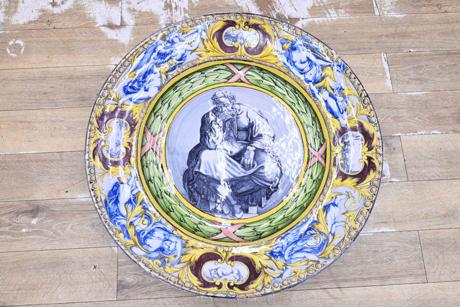 W143 супер редкостный 1800 годы огромный 85.5cm Италия производства majo licca керамика mayo licca жарение большой большая тарелка украшение тарелка plate 