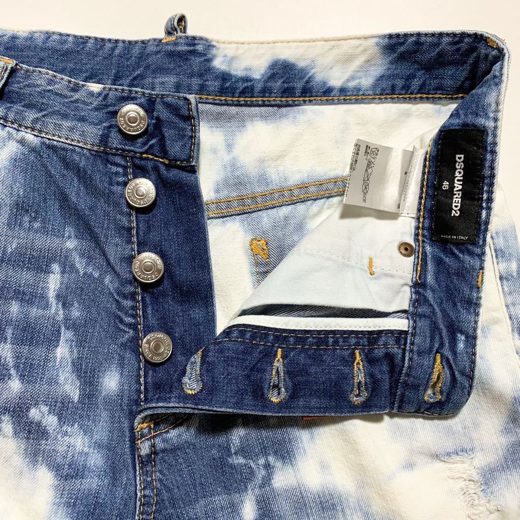 ☆良品 ディースクエアード DSQUARED2 ブリーチ加工 ダメージ デニム ショートパンツ size46 イタリア製 ハーフパンツ TIDYBIKER SEXYTWIST