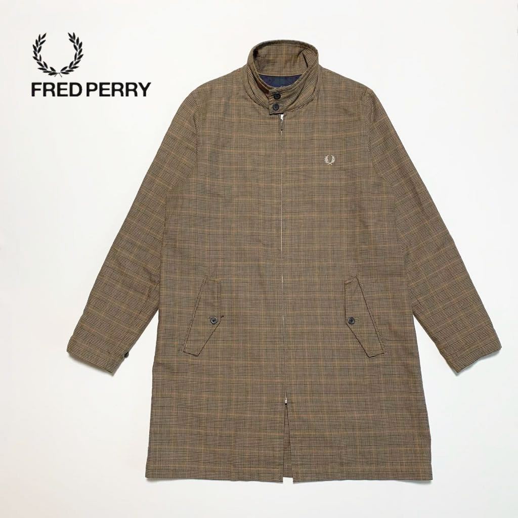 ☆良品 フレッドペリー FRED PERRY グレンチェック スイングトップ ジップアップ スタンドカラー コート size M ハリントンジャケット