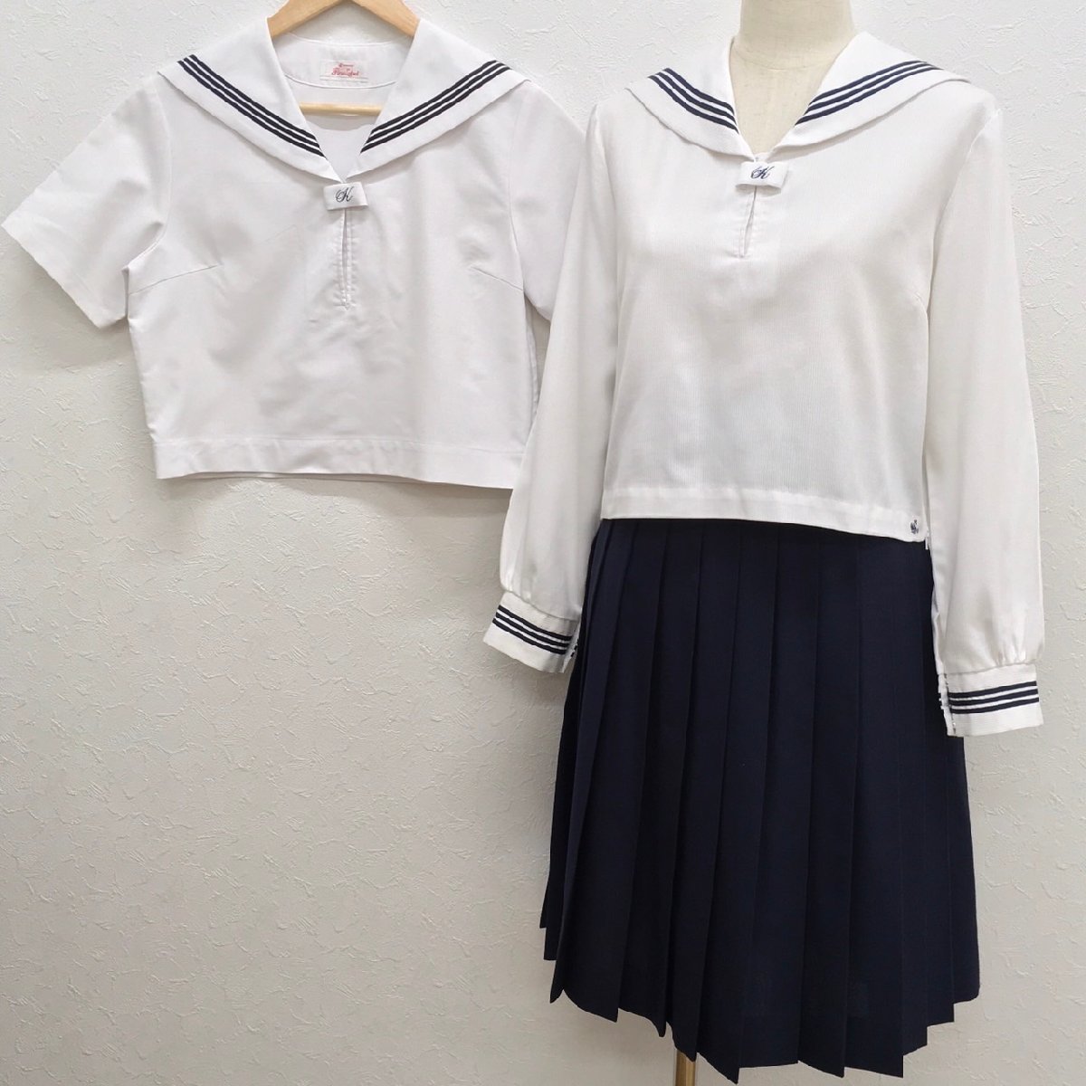 AS595-3(中古) 広島県 尾道北高校 セーラー服 3点セット /160A/L AS595-3(中古) 広島県 尾道北高校 セーラー服 3点セット /160A/L