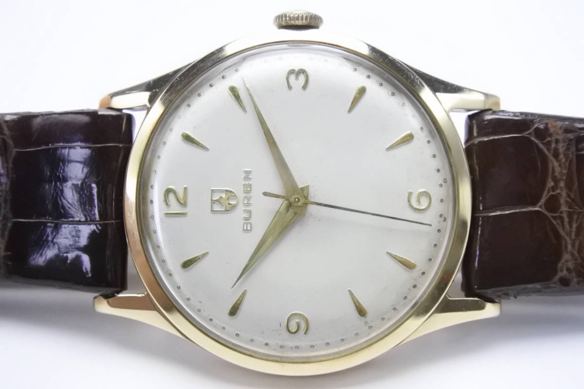 ☆☆☆スイス製老舖　BUREN製　１４KT金無垢　１７石　手巻紳士腕時計　当時純正ベルト