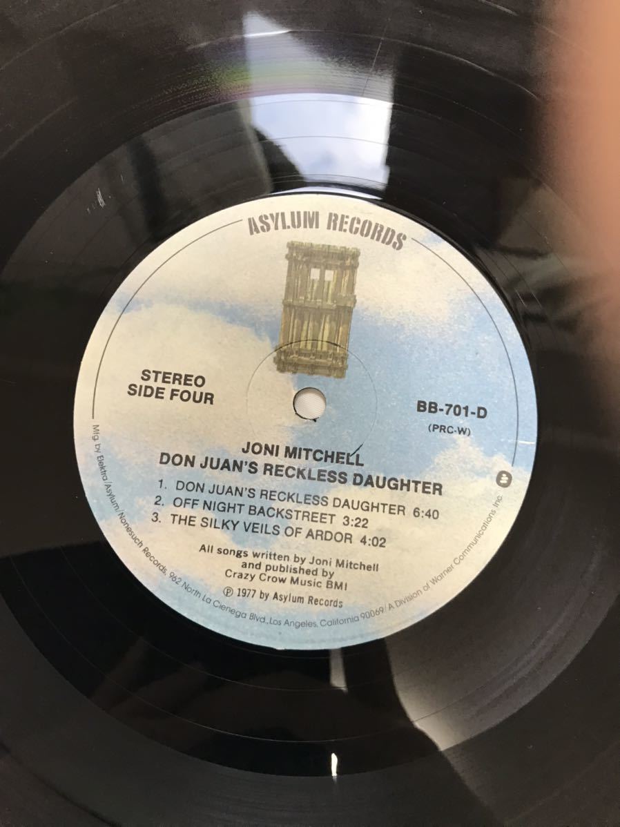 ◎Y346◎LP レコード JONI MITCHELL Don Juan's Reckless Daughter ドンファンのじゃじゃ馬娘 JACO PASTORIUS US盤_画像7