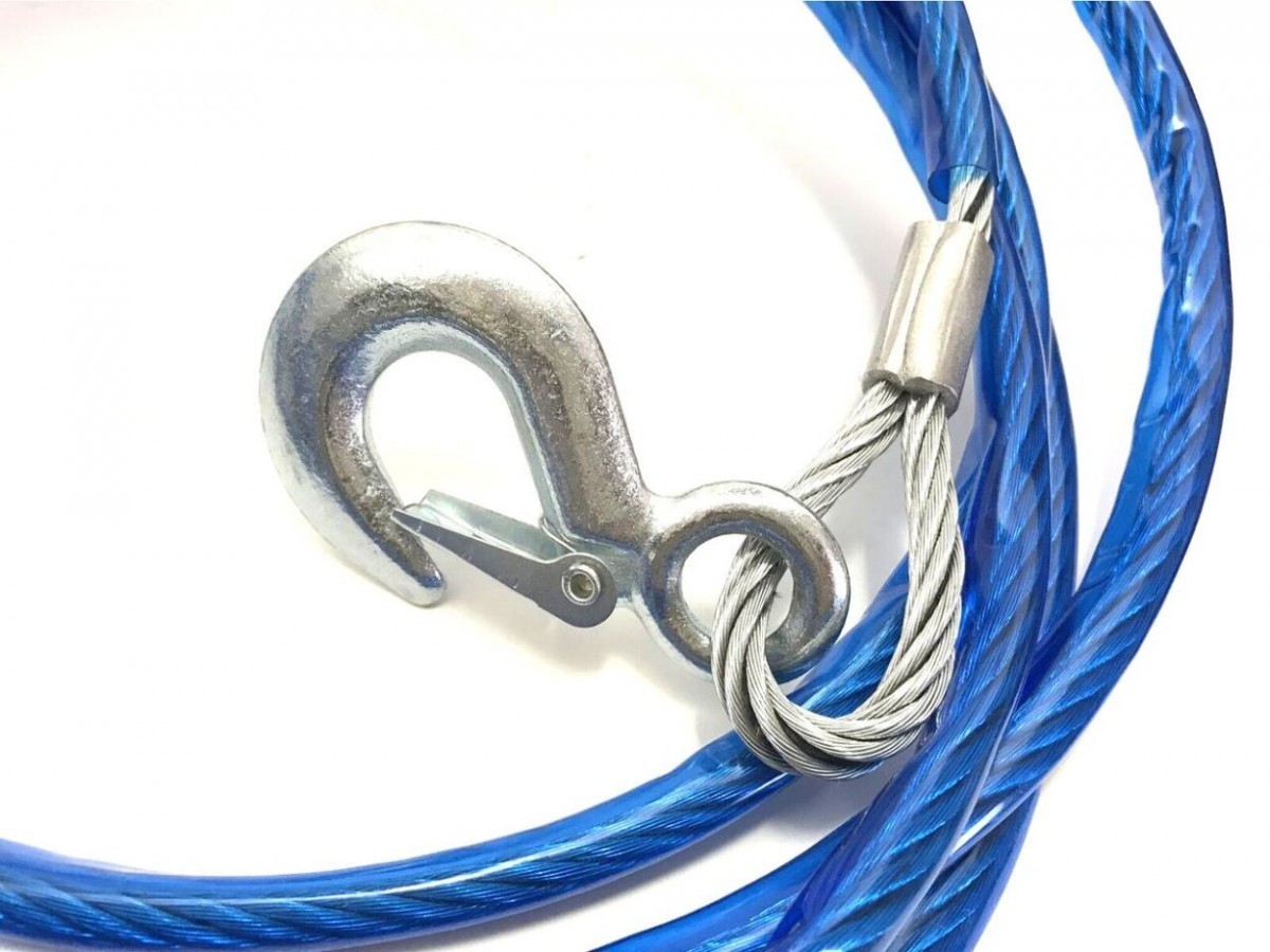 牽引ロープ　4m3トン 白旗 簡易収納袋付き けん引 フック式 ワイヤータイプ