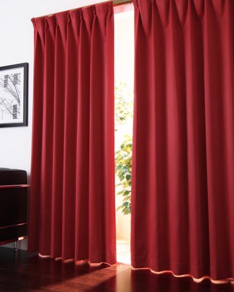 １級遮光 ドレープカーテン (幅100cm×高さ185cm)の２枚セット 色-レッド /国産 日本製 防炎 遮熱 洗える