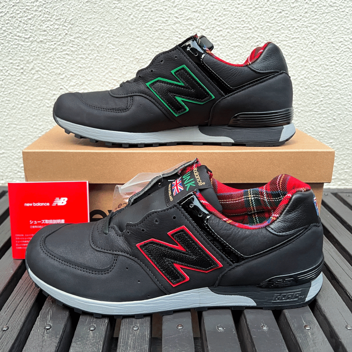 UK製 New Balance M576PUN PUNK US9.5 27.5cm ブラック×レッド×グリーン×チェック 限定イギリス英国製 NB 黒 ヌバックレザー スニーカー_画像1