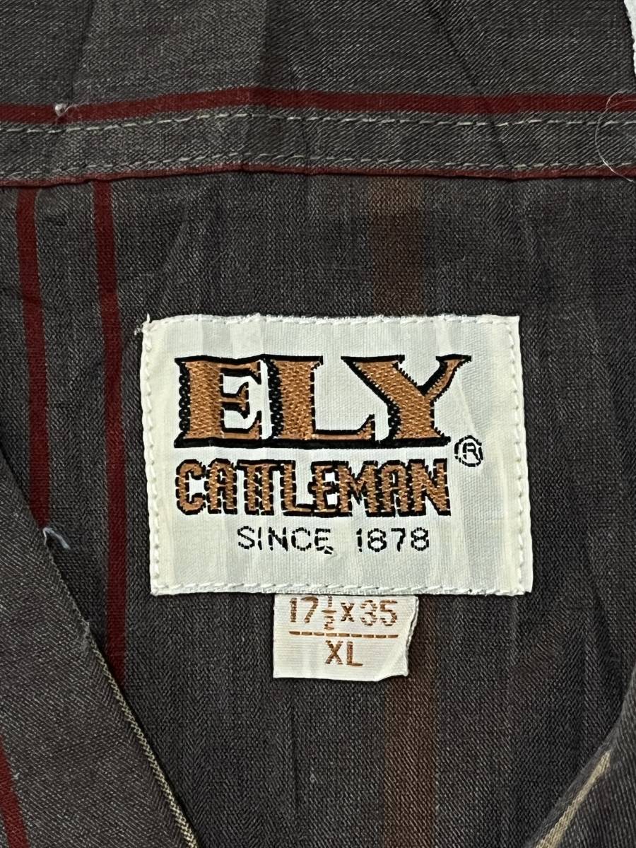 70年代頃【ELY】エリー 襟芯入り ストライプ柄 ウエスタンシャツ 茶 ブラウン 70s ビンテージ_画像9