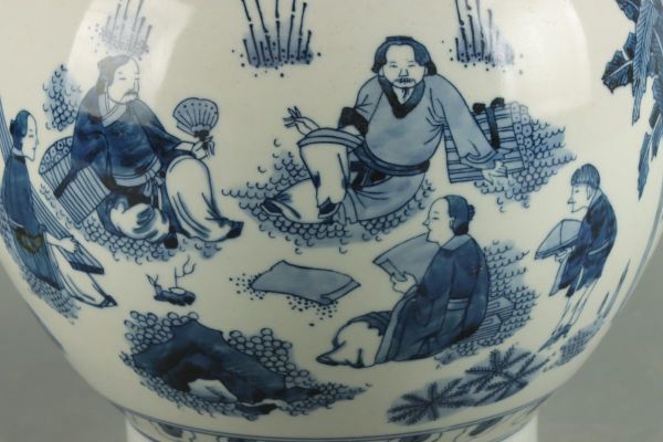 清代大清康熙年製陶磁器青花人物故事図長頸瓶【仁】染付置物擺件古賞物