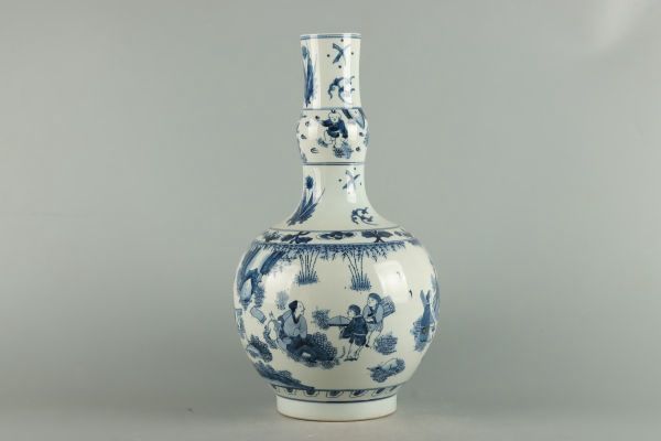 清代大清康熙年製陶磁器青花人物故事図長頸瓶【仁】染付置物擺件古賞物