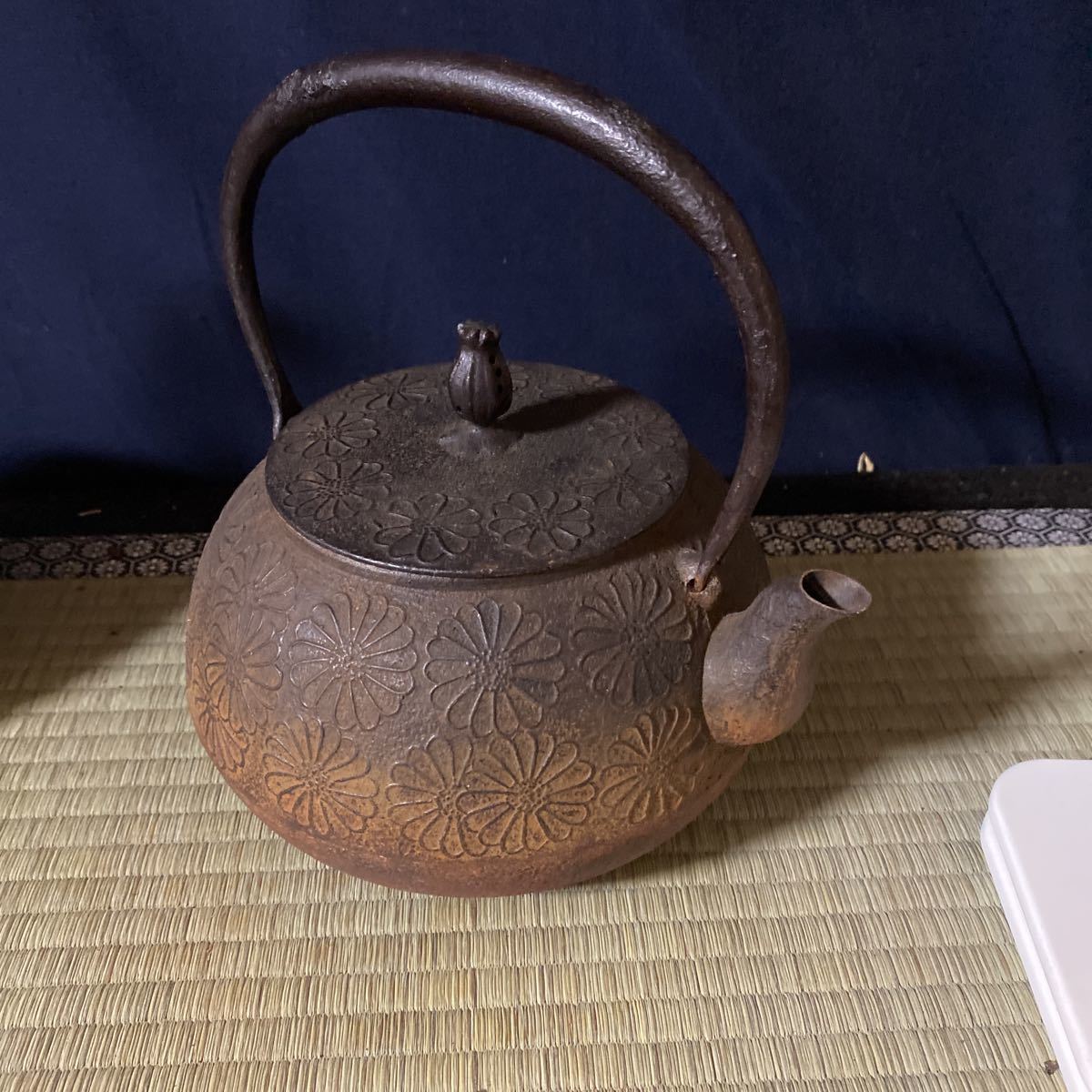 茶道具☆龍敏堂造 山水木瓜 斑紫銅蓋 鉄瓶 未使用保管品