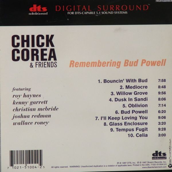 即決【DTS】チック・コリア　CHICK COREA & FRIENDS　REMEMBERING BUD POWELL　5.1CHサラウンド　CDプレーヤ再生不可　DTS専用機必要_画像2