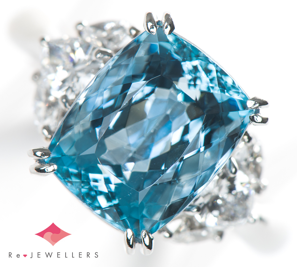 アクアマリン4.982ct ダイヤモンド 計1.08ct プラチナ900 15号 リング