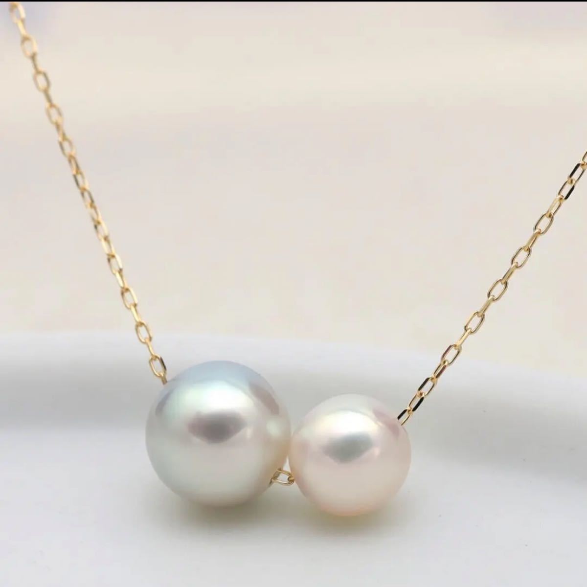 あこや真珠 2色 使用 2粒の貫通ネックレス 0 20小豆40cm18金 Yahoo 